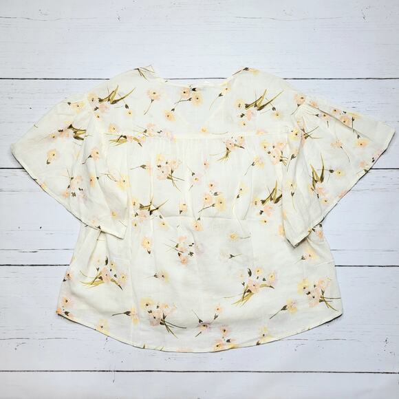 Madewell Flutter Sleeve Rhyme Top Floral Cream Cotton V Neck Lightweight Small - Picture 4 of 7